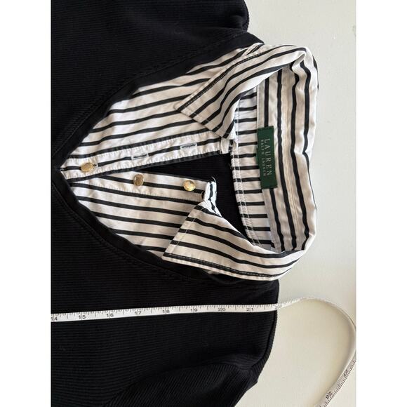 Lauren Ralph Lauren y2k knit sweater button down layered stripe black white work - Picture 7 of 9